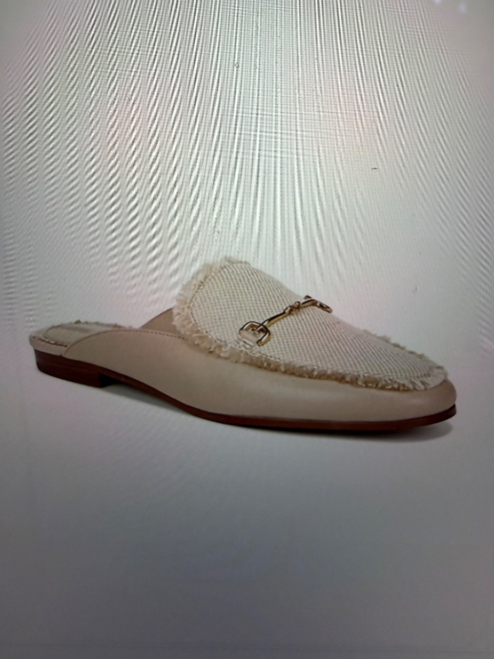 Sam Edelman Tan and Ivory Frayed Horsebit Mule Loafers